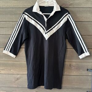 VINTAGE ADIDAS Black & White Rugby Polo Shirt